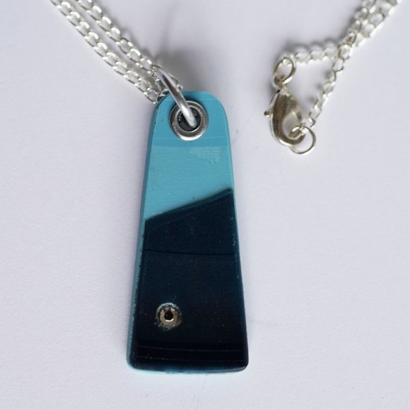 Two-tone Blue Vinyl Record Pendant with Swarovski - Picture 1 of 5